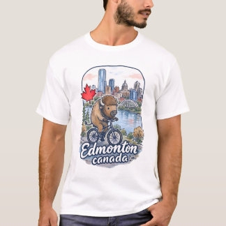 Edmonton Alberta Fietsen Schattige Bizon T-shirt