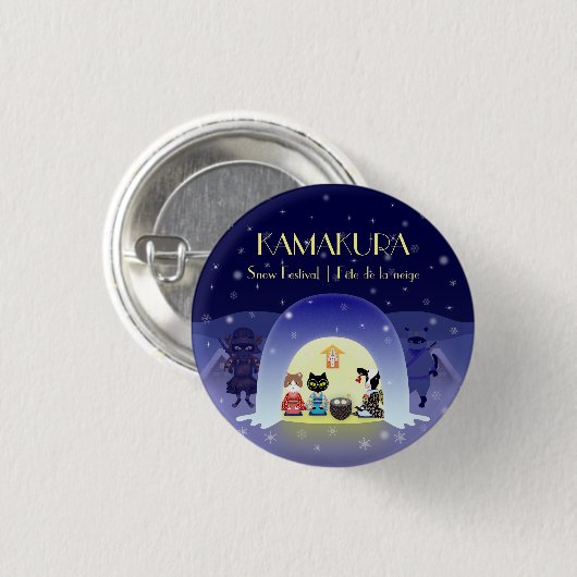 Edo-Neko's sneeuwviering Ronde Button 3,2 Cm (Voorkant /achterkant)