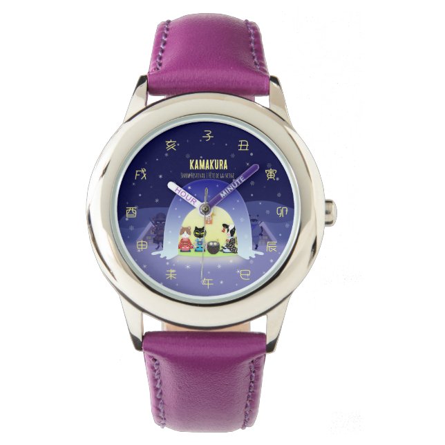 Edo-Neko's Snowy Celebration Kind Horloge (Voorkant)
