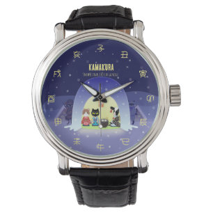 Edo-Neko's Snowy Celebration Mannen Horloge