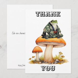 Edo tijdperk karakter kikker zitten op paddenstoel bedankkaart