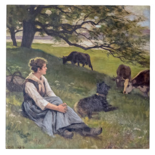 Edouard Debat-Ponsan The Cowherd Square Tegeltje