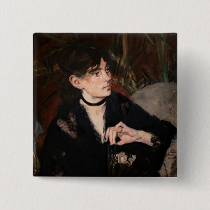 Edouard Manet - Berthe Morisot met een ventilator Vierkante Button 5,1 Cm