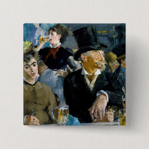 Edouard Manet - Bij de Cafe Vierkante Button 5,1 Cm