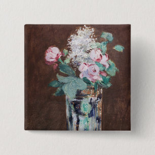 Edouard Manet - Bloemen in een kristallen vaas Vierkante Button 5,1 Cm