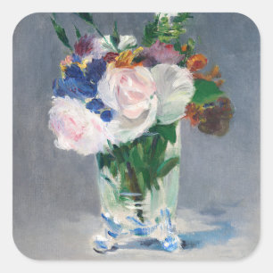 Edouard Manet - Bloemen in een kristallen vaas Vierkante Sticker