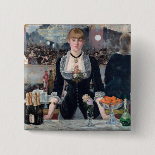 Edouard Manet - Een bar bij de Folies-Bergere Vierkante Button 5,1 Cm