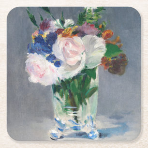 Edouard Manet - Flowers in een kristalvet Vierkante Kartonnen Onderzetter