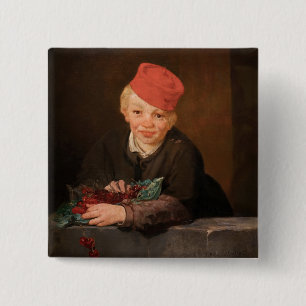 Edouard Manet - Jongen met Kersen Vierkante Button 5,1 Cm