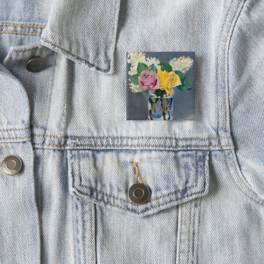 Edouard Manet - Lilacs en Rozen Vierkante Button 5,1 Cm (In situ)