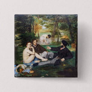 Edouard Manet - Luncheon op de gras Vierkante Button 5,1 Cm