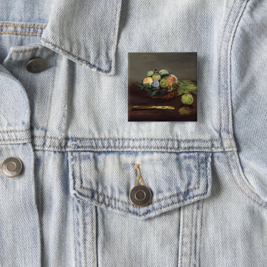 Edouard Manet - mandje vruchten Vierkante Button 5,1 Cm (In situ)