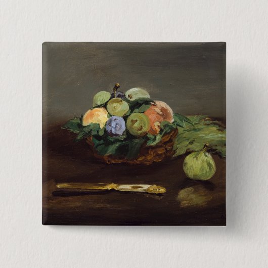 Edouard Manet - mandje vruchten Vierkante Button 5,1 Cm (Voorkant)