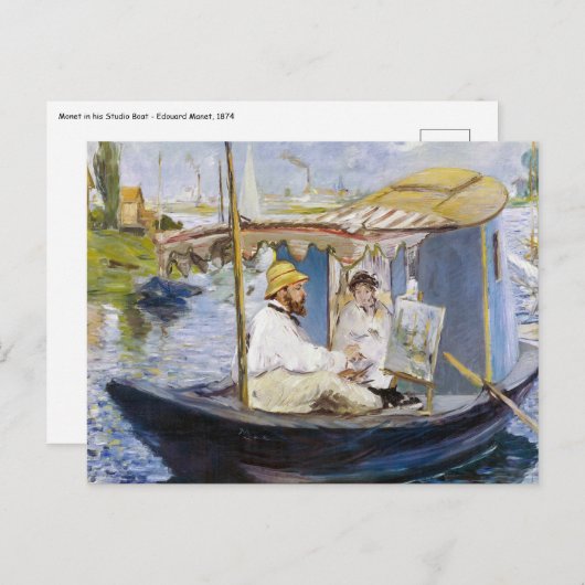 Edouard Manet - Monet in zijn atelierboot Briefkaart (Voorkant / Achterkant)