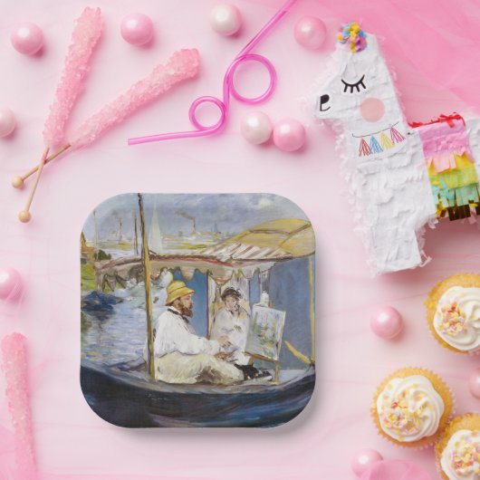 Edouard Manet - Monet in zijn Studio Boat Papieren Bordje (Feest)