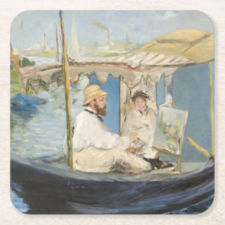 Edouard Manet - Monet schilderij op zijn studioboo Vierkante Kartonnen Onderzetter
