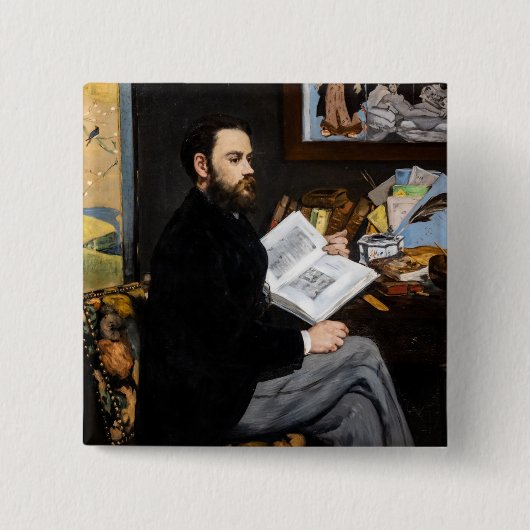 Edouard Manet - Portret van Emile Zola Vierkante Button 5,1 Cm (Voorkant)