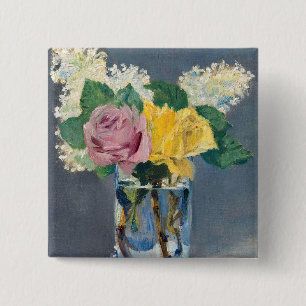 Edouard Manet - Seringen en Rozen Vierkante Button 5,1 Cm