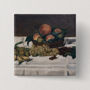 Edouard Manet - Stilleven, Fruit op een Tafel Vierkante Button 5,1 Cm