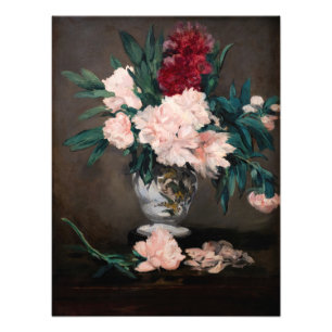 Edouard Manet - Vaas met Pioenrozen op een Klein V Foto Afdruk