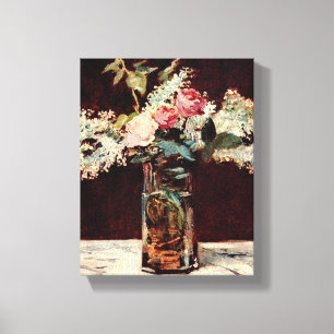 Edouard Manet Vase of White Lilacs and Rozen Canvas Afdruk