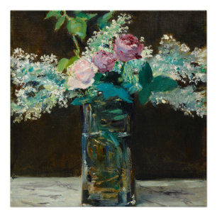 Edouard Manet Vase of White Lilacs and Rozen Perfect Poster