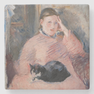 Edouard Manet - Vrouw met een kat Stenen Onderzetter