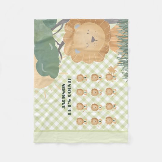 Educatief Let's Count Gingham Naam Boho Leeuw Fleece Deken (Voorkant)