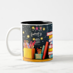Educatieve decoratie met terug naar school-thema m tweekleurige koffiemok
