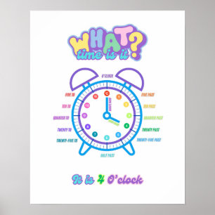 Educatieve klok Poster, het vertellen van de tijd Poster