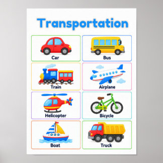 Educatieve poster over transportmiddelen voor kind