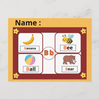 Educational Alphabet Letter (B) Flashcard for kids Briefkaart