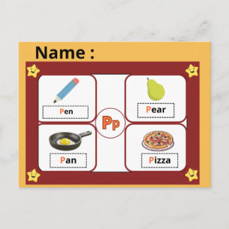 Educational Alphabet Letter P Flashcard for Kids Briefkaart