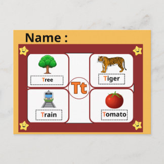 Educational Alphabet Letter T Flashcard for Kids Briefkaart