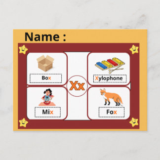 Educational Alphabet Letter X Flashcard for Kids Briefkaart