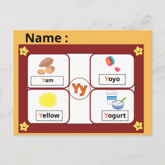 Educational Alphabet Letter Y Flashcard for Kids Briefkaart