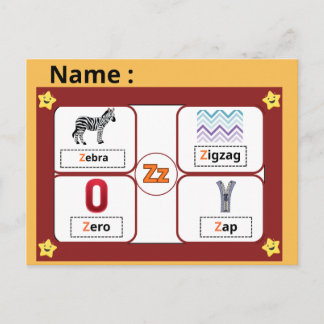 Educational Alphabet Letter Z Flashcard for Kids Briefkaart