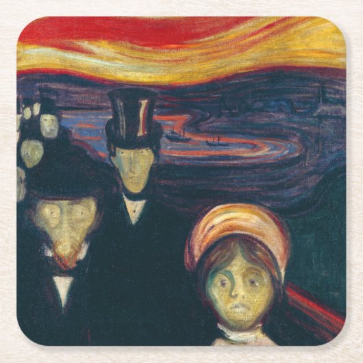 Edvard Munch - Angst Vierkante Kartonnen Onderzetter (Voorkant)
