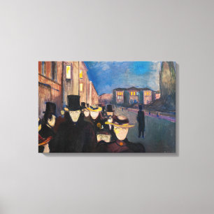 Edvard Munch - Avond op Karl Johanstraat Canvas Afdruk