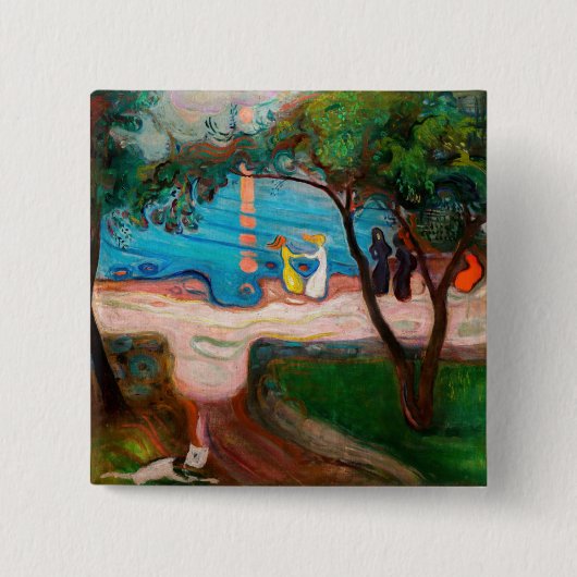 Edvard Munch - Dans op het strand Vierkante Button 5,1 Cm (Voorkant)