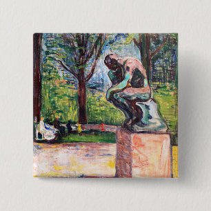 Edvard Munch - De Denker van Rodin Vierkante Button 5,1 Cm