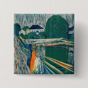 Edvard Munch - De meisjes op de brug, Lithograaf Vierkante Button 5,1 Cm
