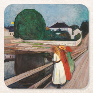 Edvard Munch - De meisjes op de brug Vierkante Kartonnen Onderzetter