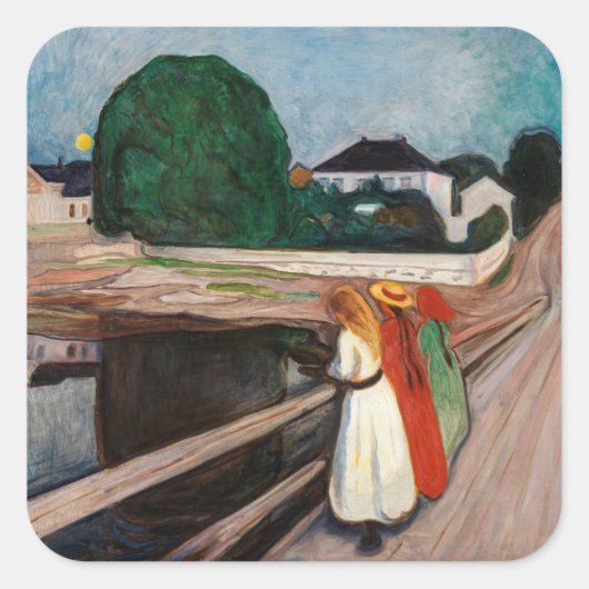 Edvard Munch - De meisjes op de brug Vierkante Sticker (Voorkant)