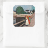 Edvard Munch - De meisjes op de brug Vierkante Sticker (Tas)