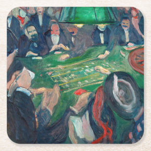 Edvard Munch - De Roulette-tabel in Monte Carlo Vierkante Kartonnen Onderzetter