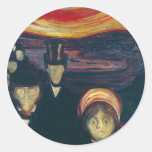 Edvard Munch Klassiek schilderij, Angst (1894) Ronde Sticker