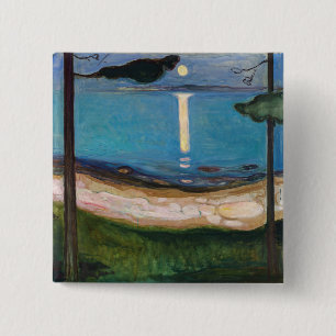 Edvard Munch - Moonlight Vierkante Button 5,1 Cm