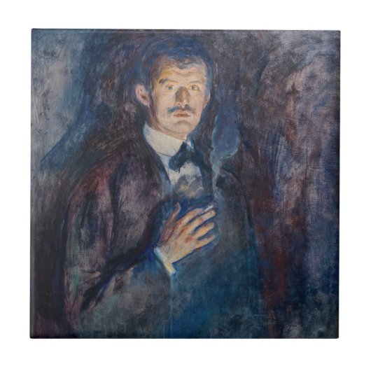 Edvard Munch - Self-Portret met Sigarette Tegeltje (Voorkant)