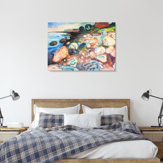 Edvard Munch - Shore met Red House Canvas Afdruk (Insitu (Slaapkamer))